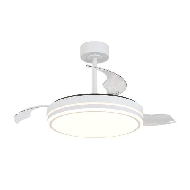 Ventilador de techo con luz silencioso DC 24W con mando ø91 cm Luna MANTRA blanco luz CCT 3 aspas retráctiles tipo lámpara| 6 velocidades| modo verano/invierno| recomendado para <13m²