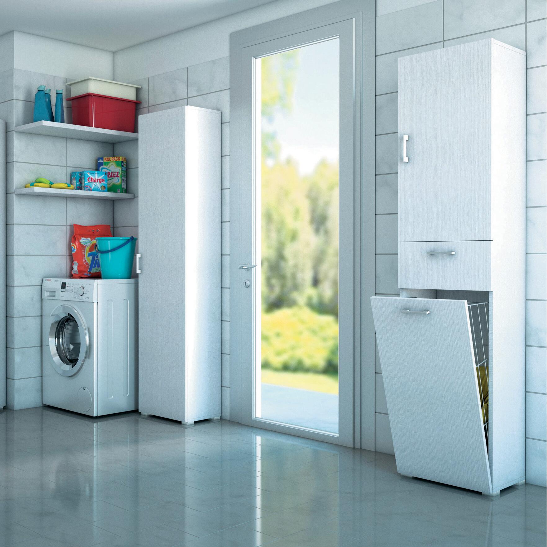 Mobile lavanderia con cesto portabiancheria Laundry 1 cassetto 2 ante in truciolare bianco P 32 x L 45 x H 195 cm - 3