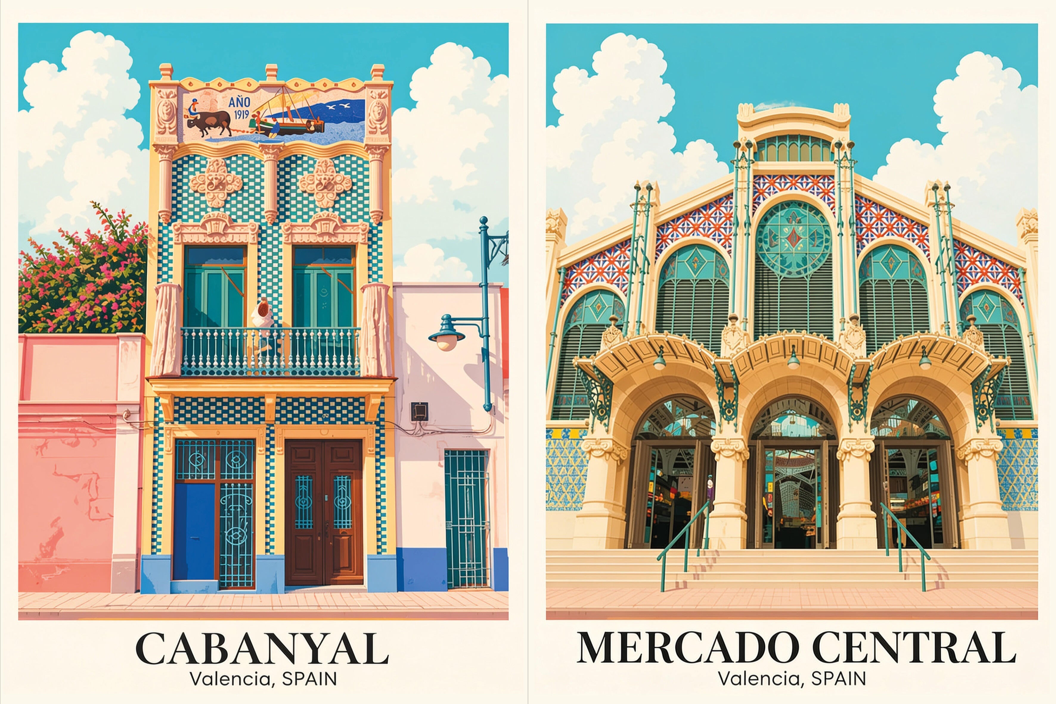 2 Láminas Urban city rectangular de 30 x 40 cm. Papel Mercado Central y Cabañal azul - 2