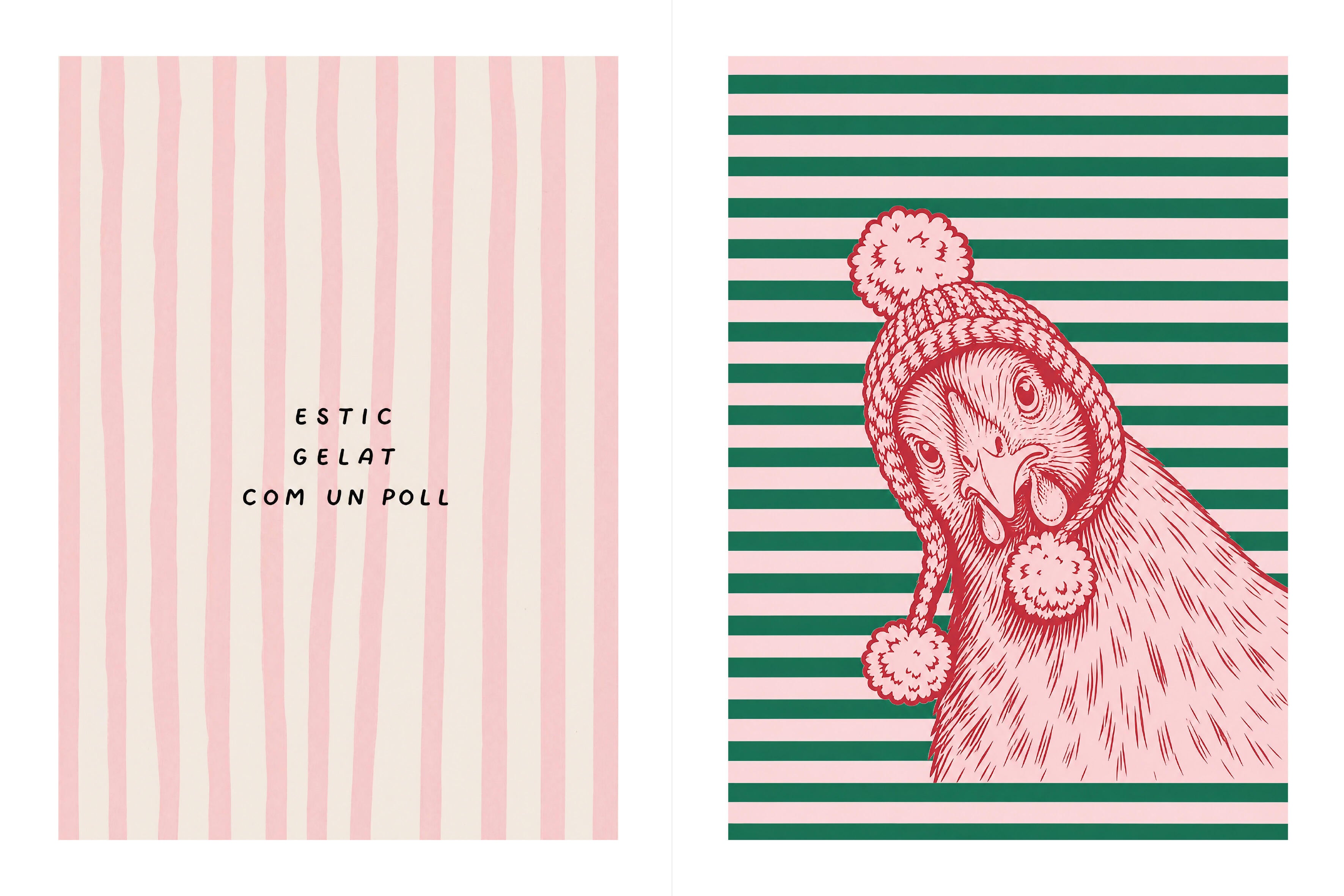2 Láminas Animales rectangular de 30 x 40 cm. Papel Gelat Com Un Poll rosa, rojo, verde - 2