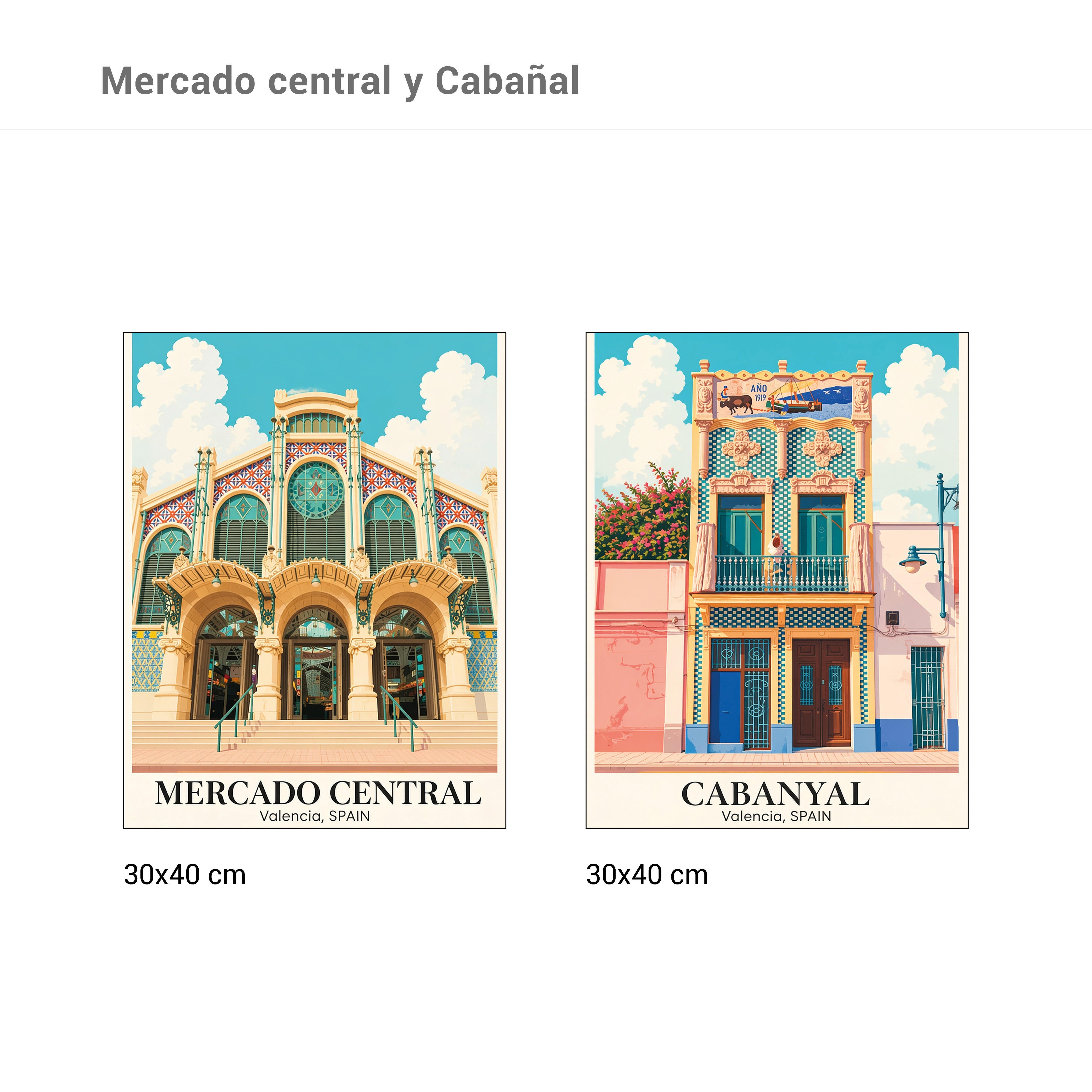 2 Láminas Urban city rectangular de 30 x 40 cm. Papel Mercado Central y Cabañal azul - 3