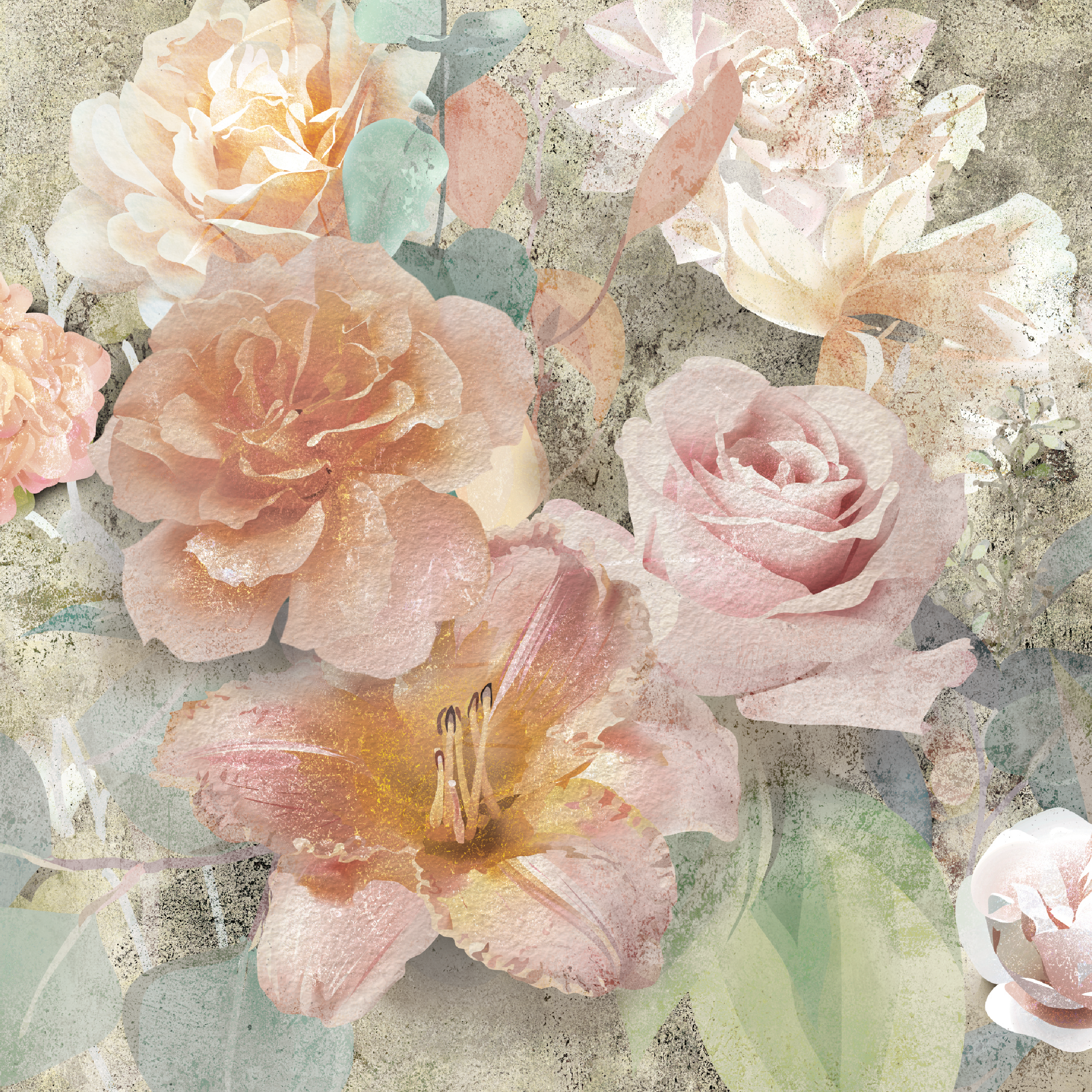 Mural Rose kwiaty pastele 300 x 280 cm delikatna struktura