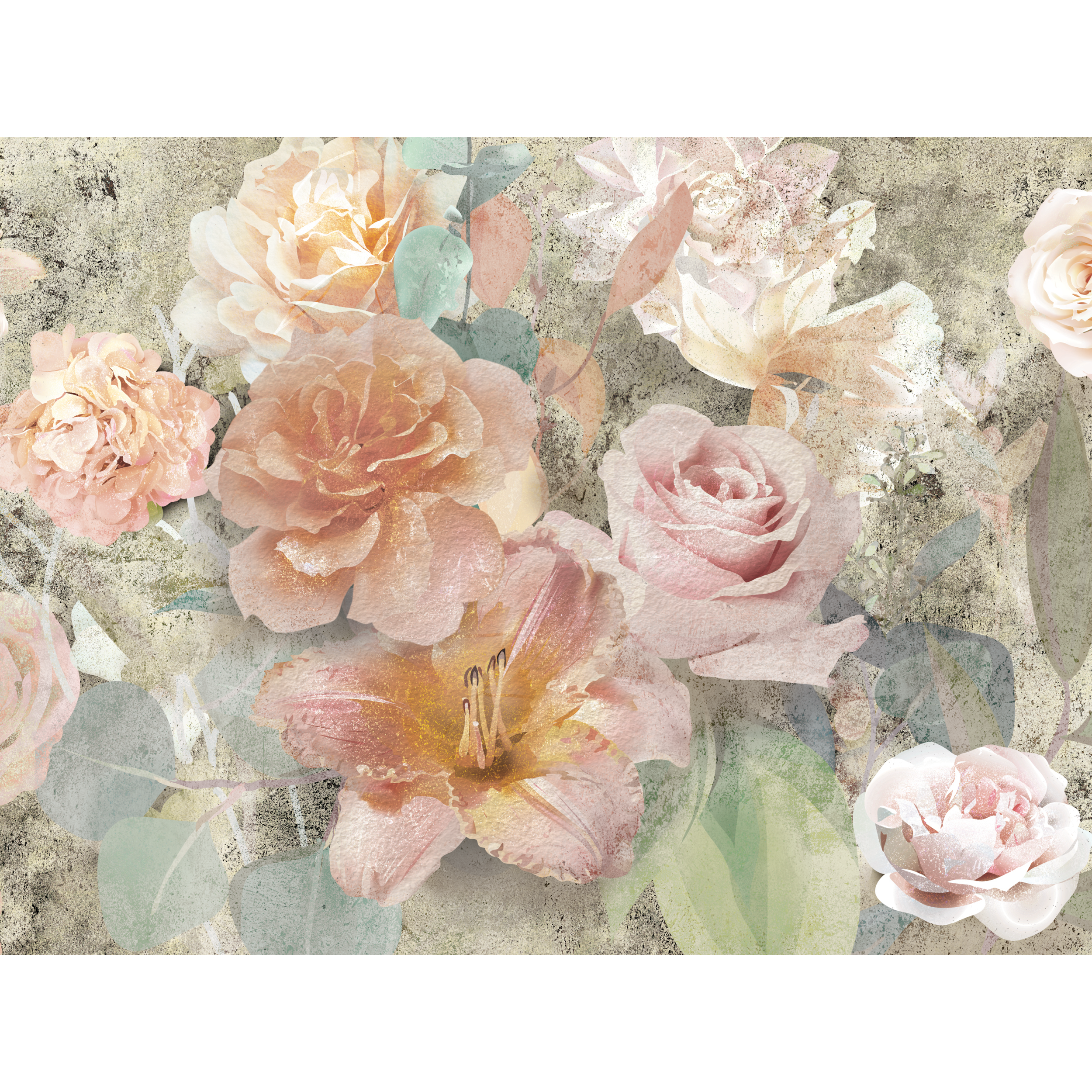 Mural Rose kwiaty pastele 400 x 280 cm struktura Art