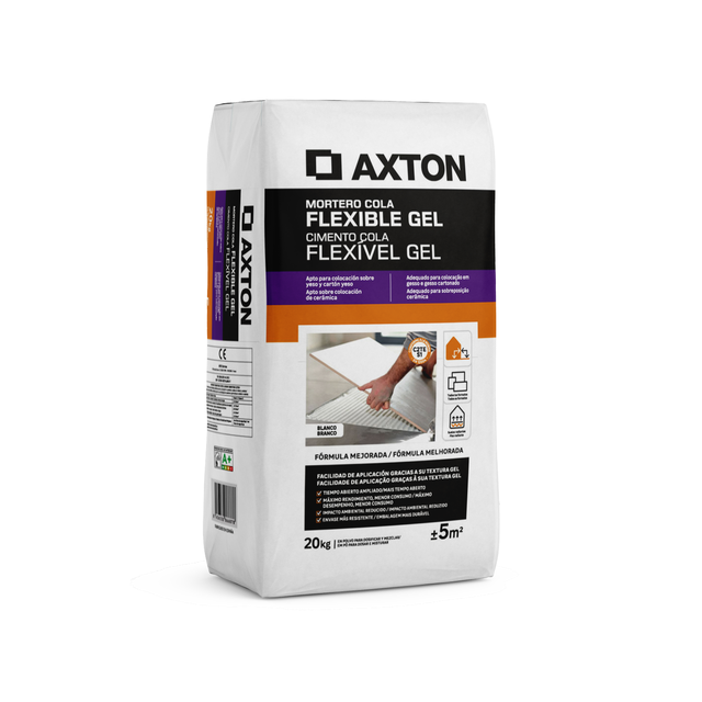 Mortero cola AXTON C2TES1 flexible gel blanco 20 kg