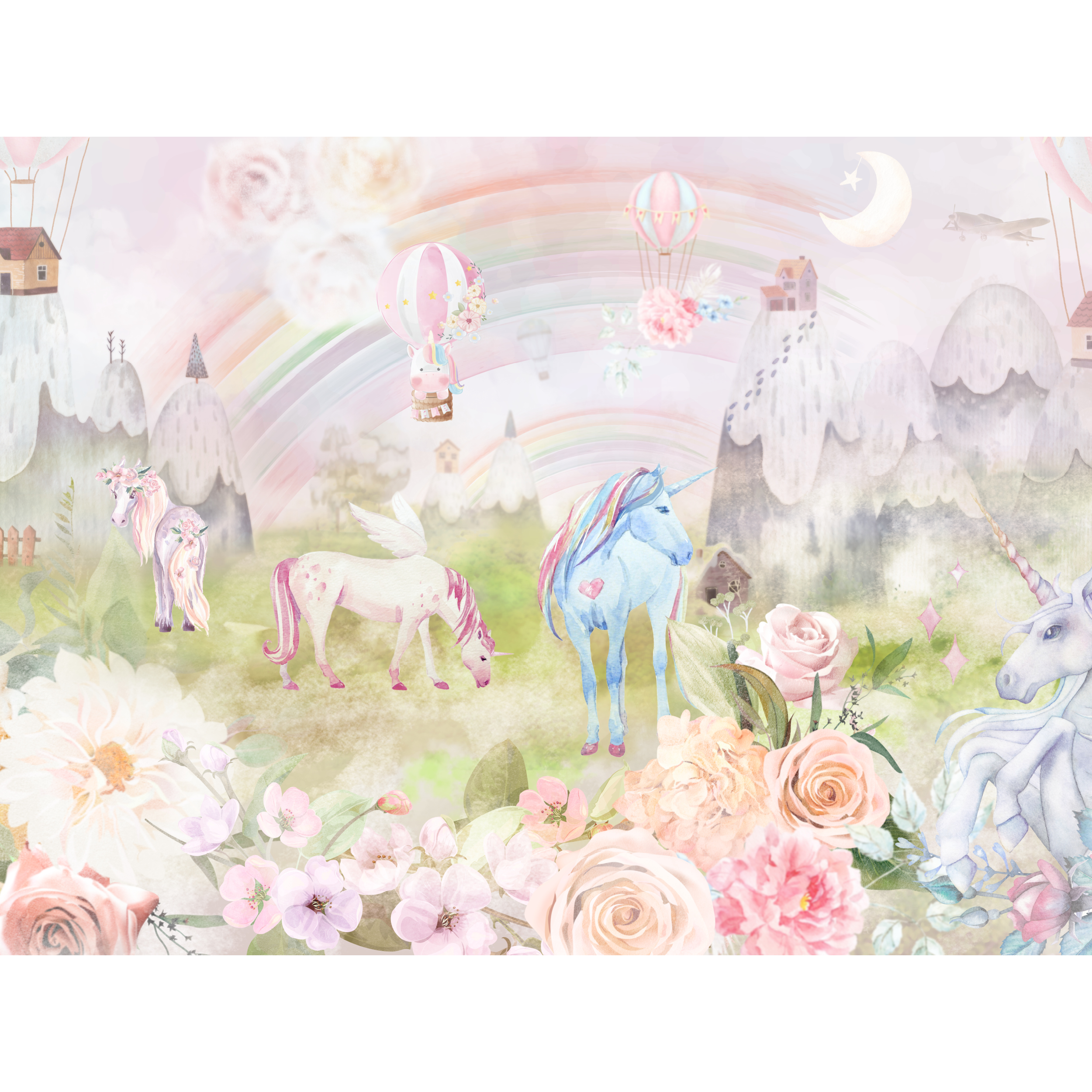 Mural dziecięcy Fantasy jednorożce 400 x 280 cm delikatna struktura