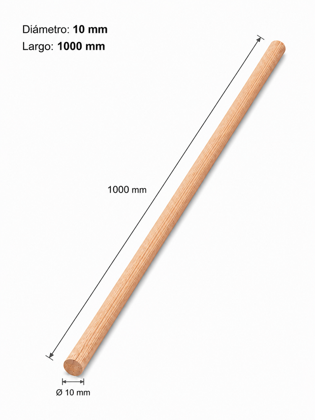 Varilla de madera estriada de haya de 10x1000mm