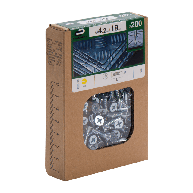 200 vis acier tête fraisée phillips STANDERS, Ø4.2 x L.19 mm