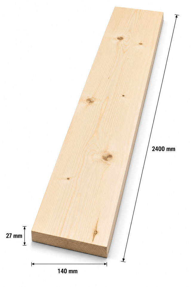 Listón de madera cepillada de abeto natural de 27x140x2400mm