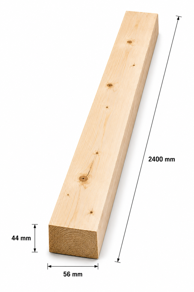 Listón de madera cepillada de abeto natural de 44x56x2400mm