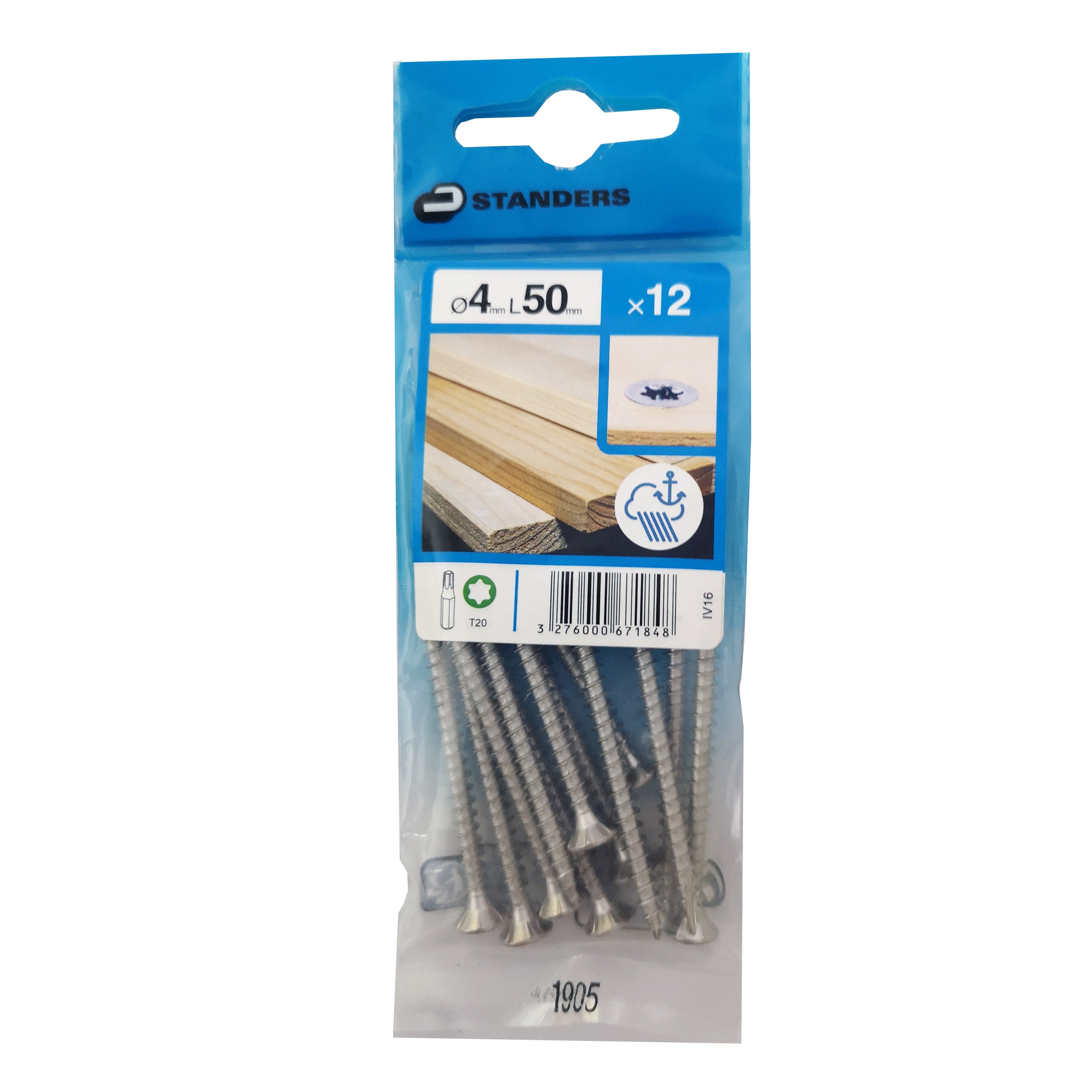 12 vis acier inoxydable tête fraisée torx STANDERS, Ø4 x L.50 mm