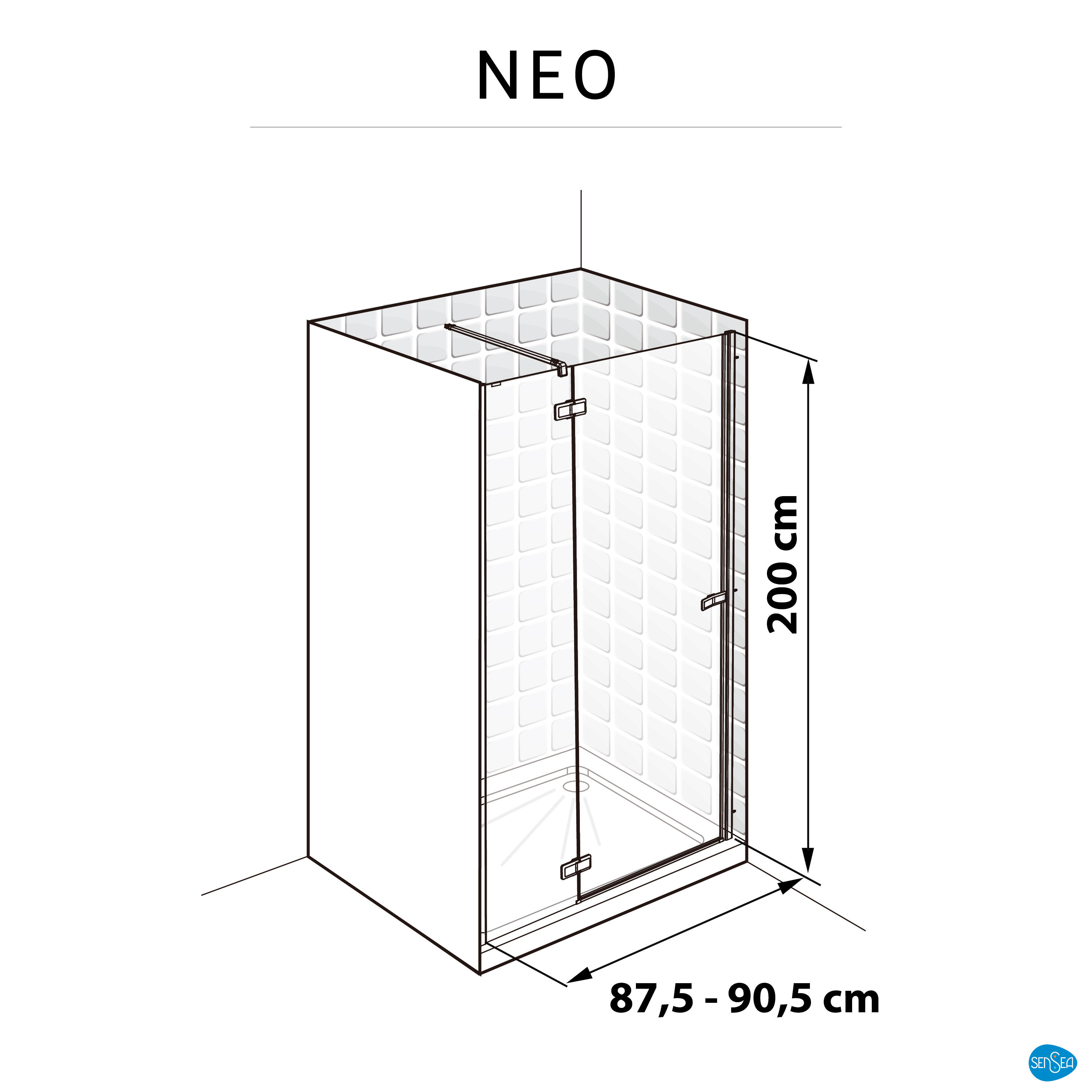 Porta doccia saloon L 87.6-90.5 cm x H 200 cm per nicchia in vetro trasparente SP. 8 mm, profilo lucido cromo, serie Neo - 10