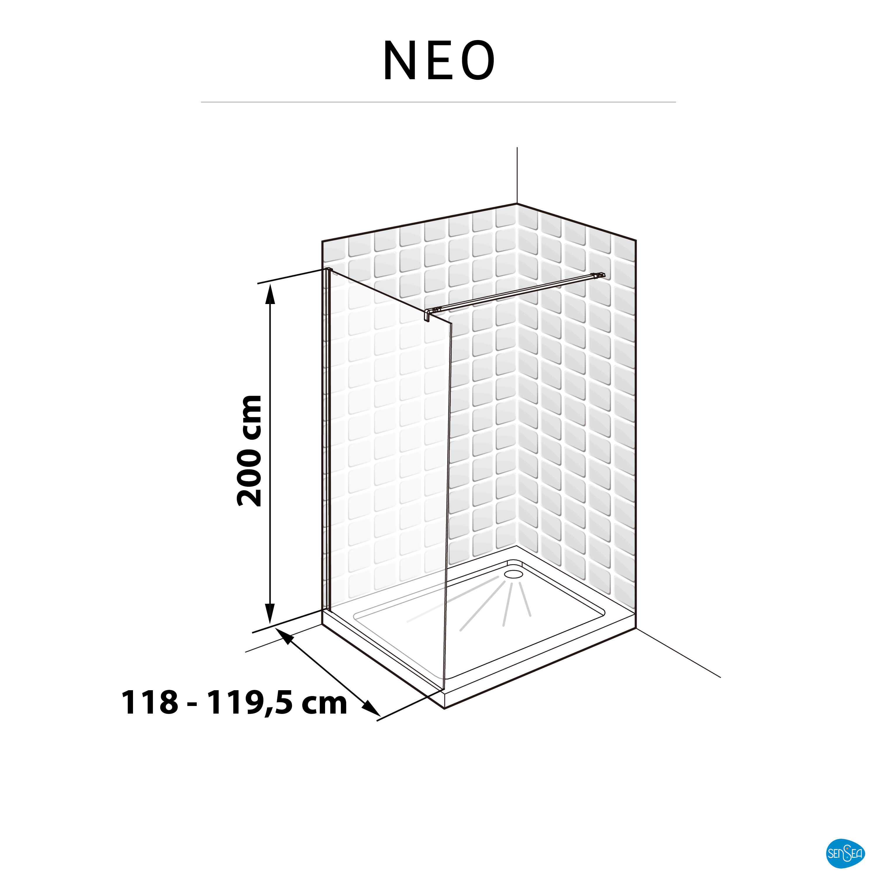Paroi de douche à l'italienne verre rainuré, l.120 cm, Ep.8 mm chromé Neo - 5