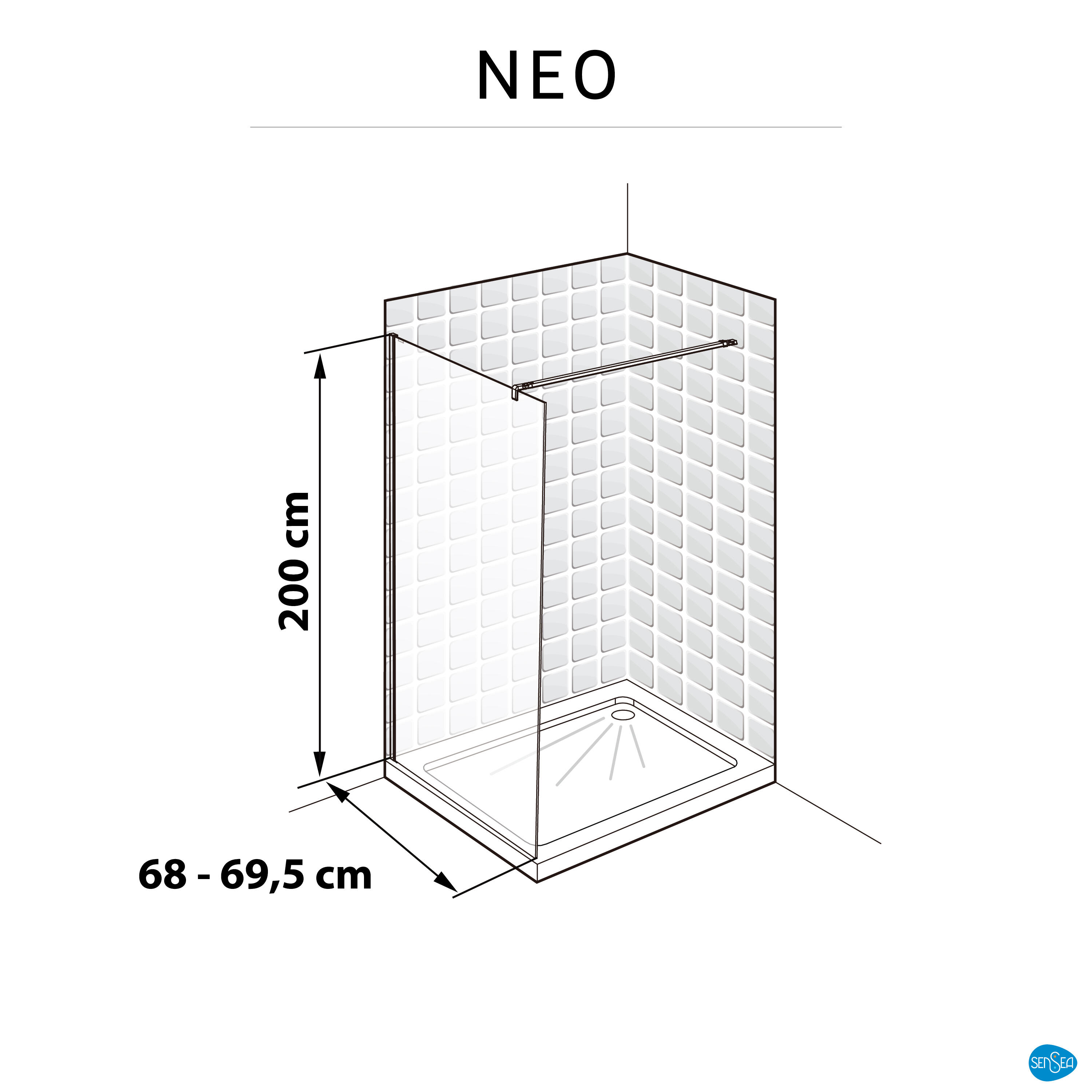 Box doccia walk-in Neo, vetro 8 mm, L 68.6-69.5 cm x H 200 cm, profilo nero - 9