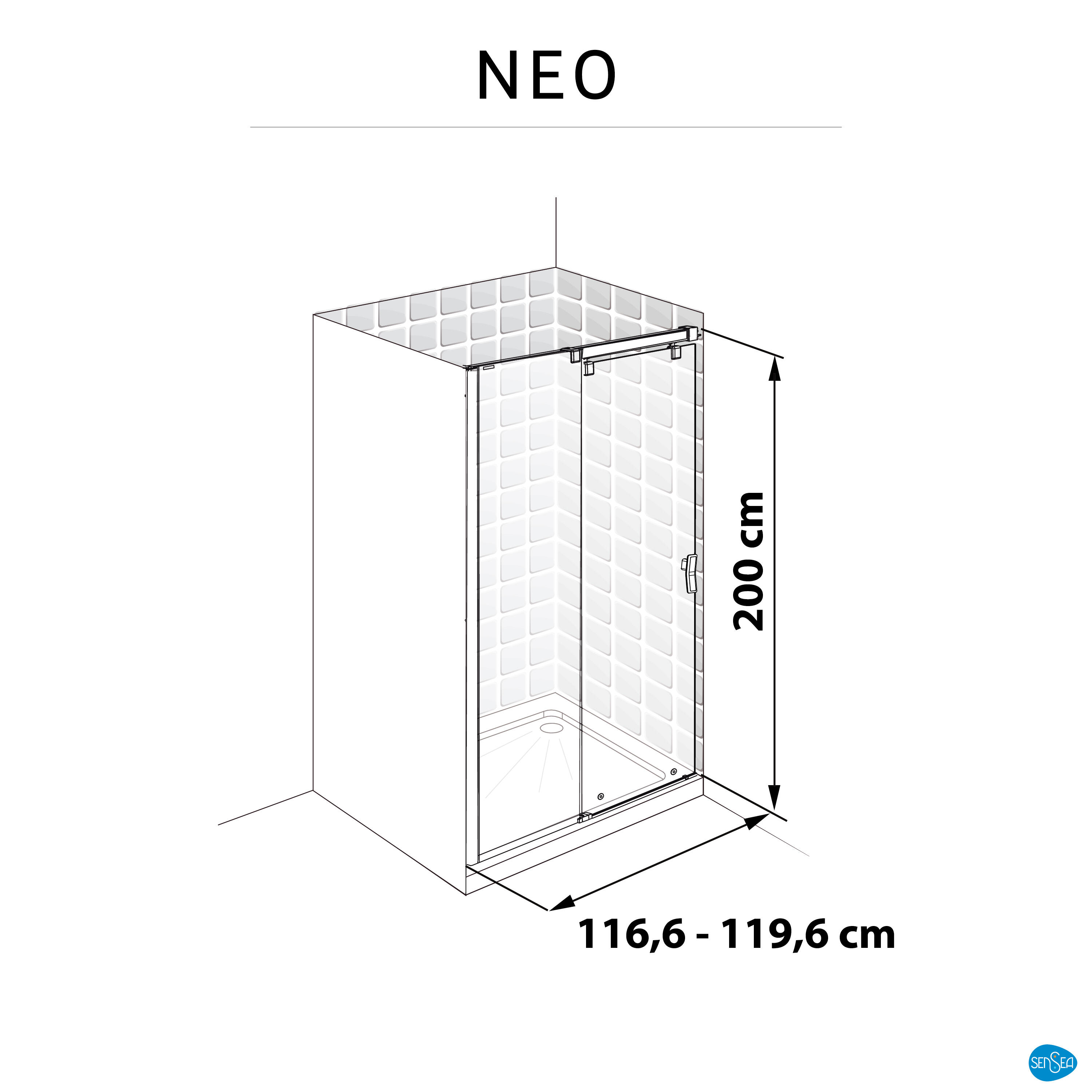 Porta doccia scorrevole Neo, L 116.6-119.6 cm x H 200 cm x SP 8 mm, profilo nero - 11