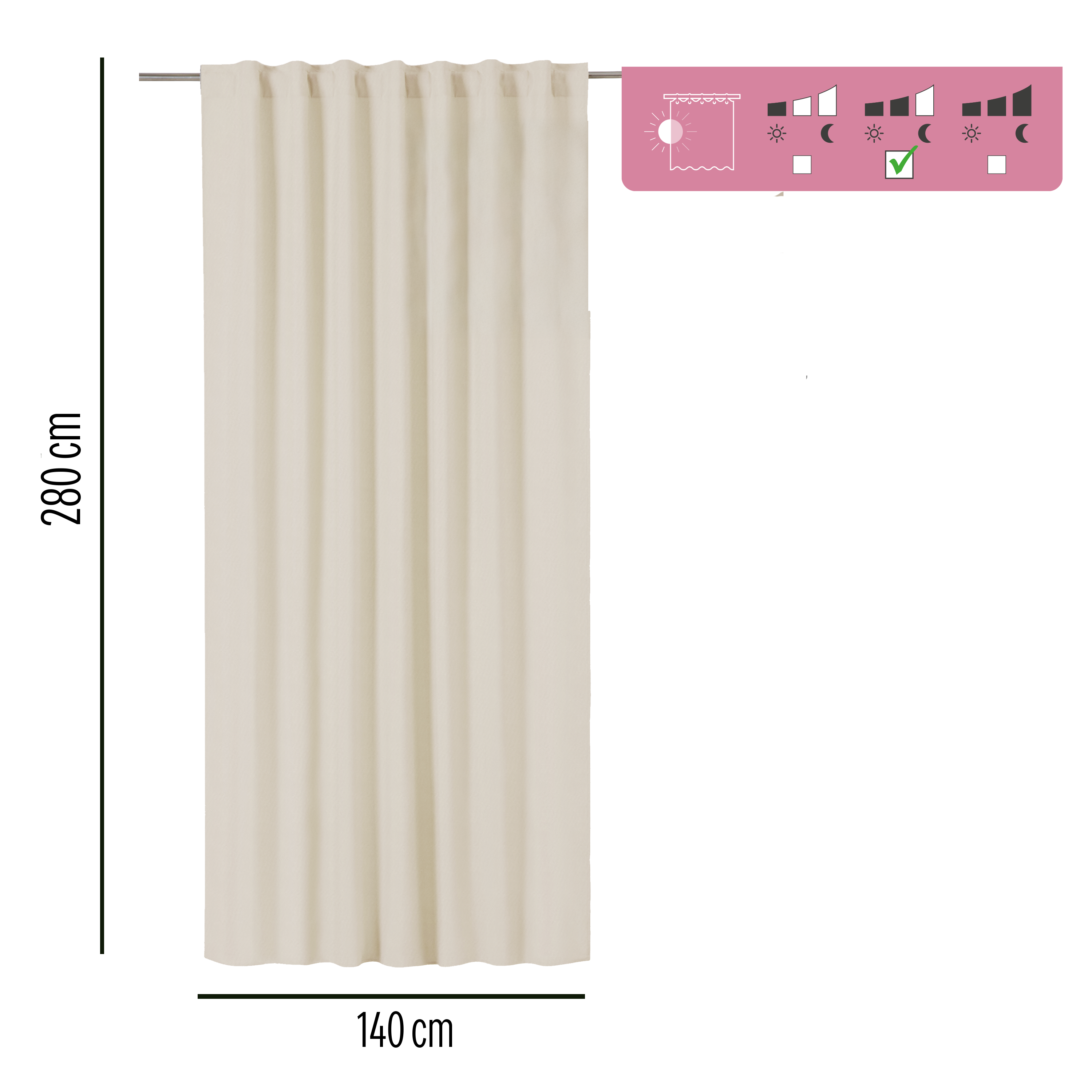 Tenda Pharell beige, fettuccia e passanti nascosti 140 x 280 cm INSPIRE - 7