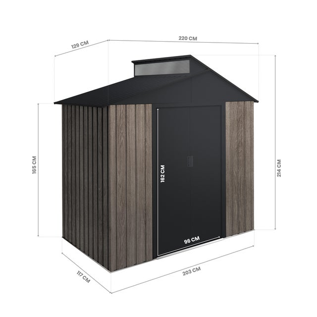 Caseta de acero Arán de 220x214x129 cm y 2.84 m2 con 0.25 mm espesor y puerta doble corredera HOGGAR