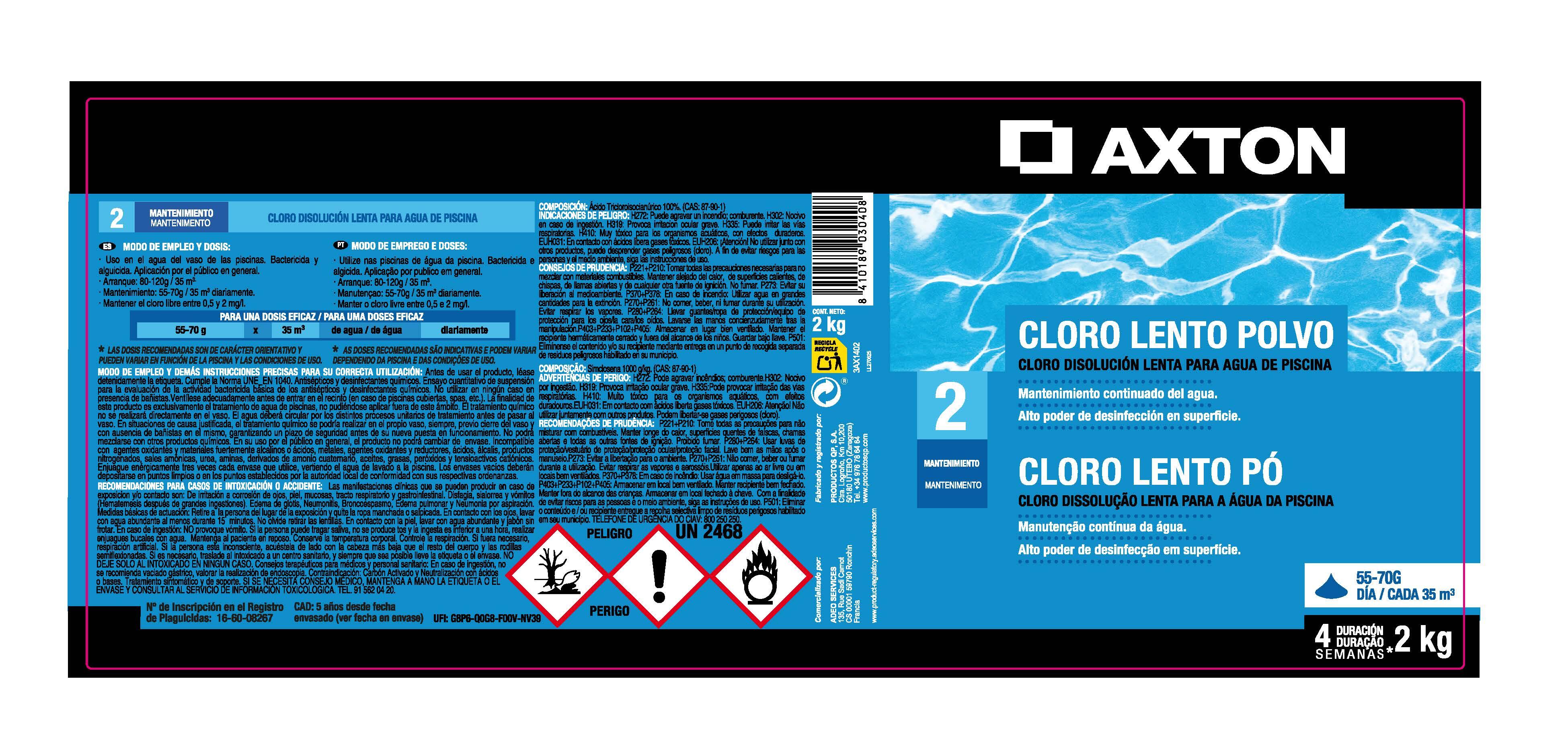 Cloro lento AXTON 2KG - 2