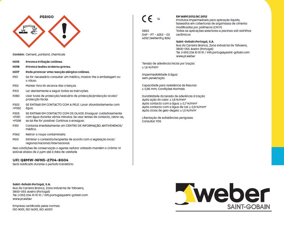Argamassa de impermeabilização WEBERDRY 824 5KG - 2