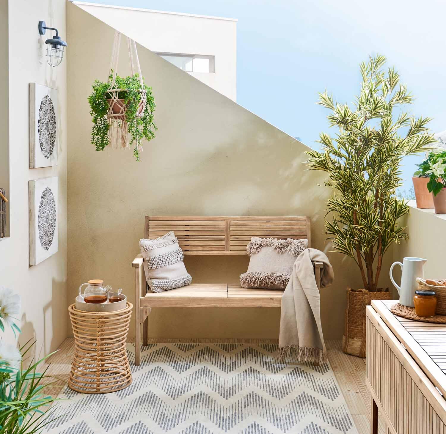 Panca da giardino in acacia con braccioli pieghevole Solaris NATERIAL, 2 posti, seduta beige - 4