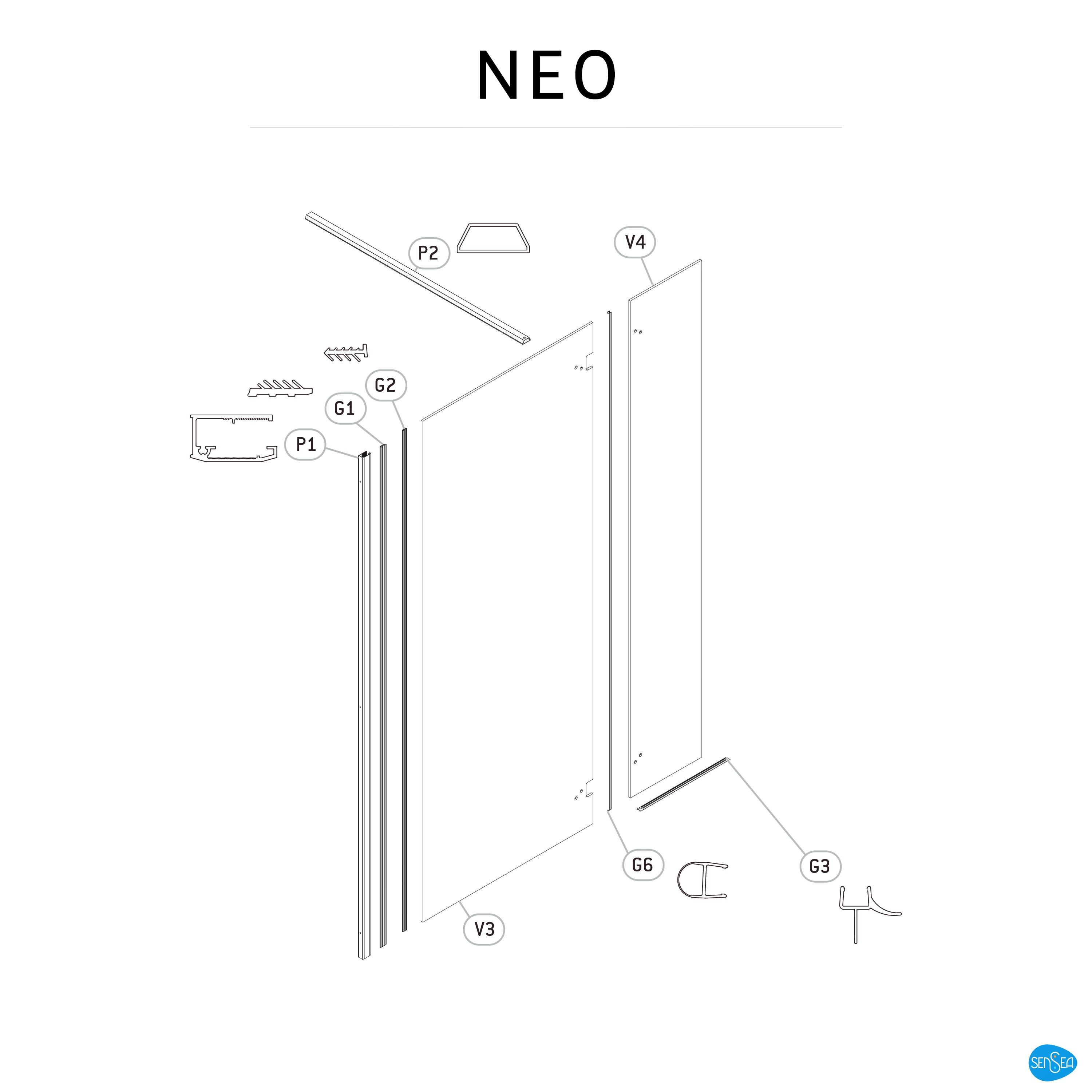 Painel de duche SENSEA NEO 130(90+40)X200CM PRETO - 9