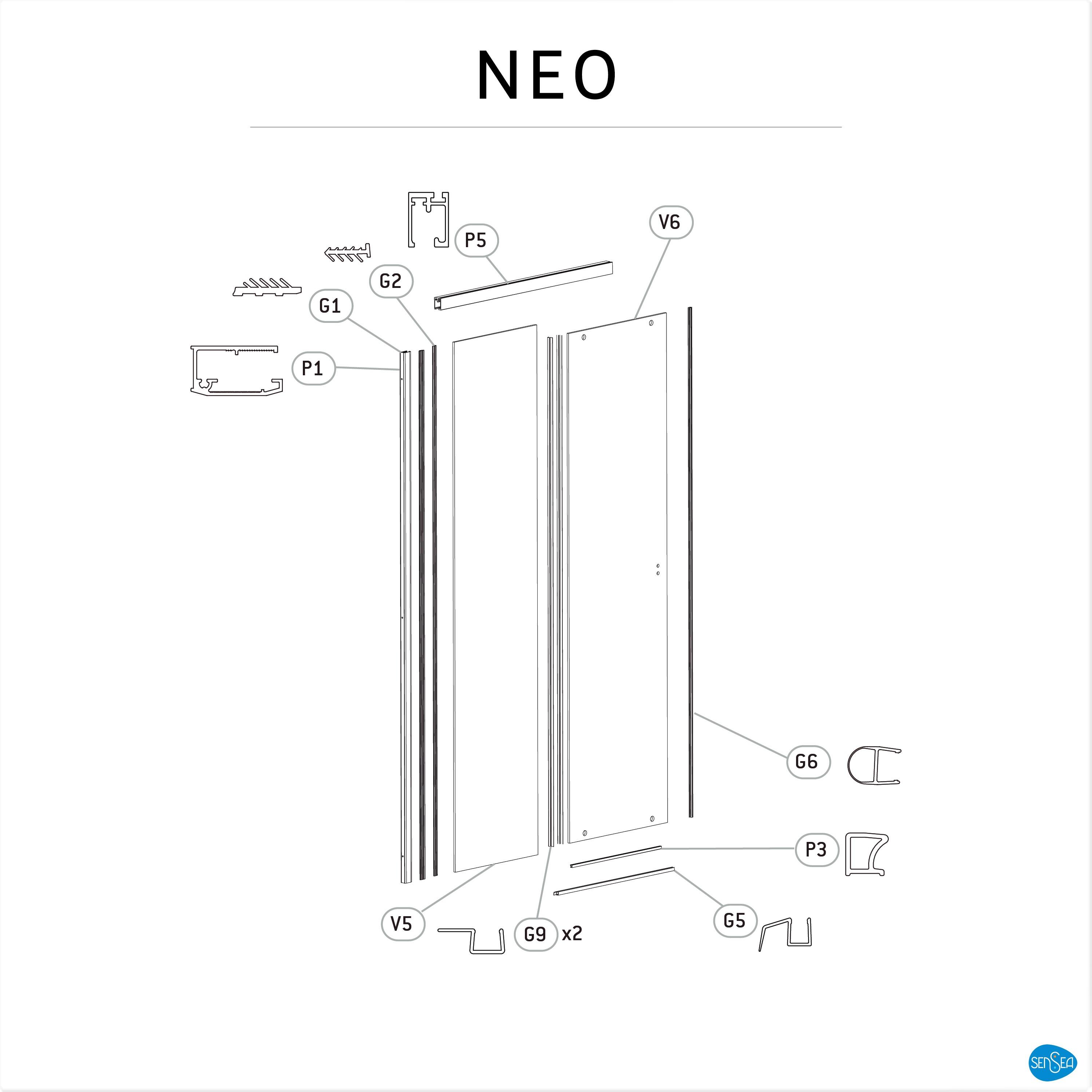 Porta doccia scorrevole Neo, L 116.6-119.6 cm x H 200 cm x SP 8 mm, profilo nero - 12