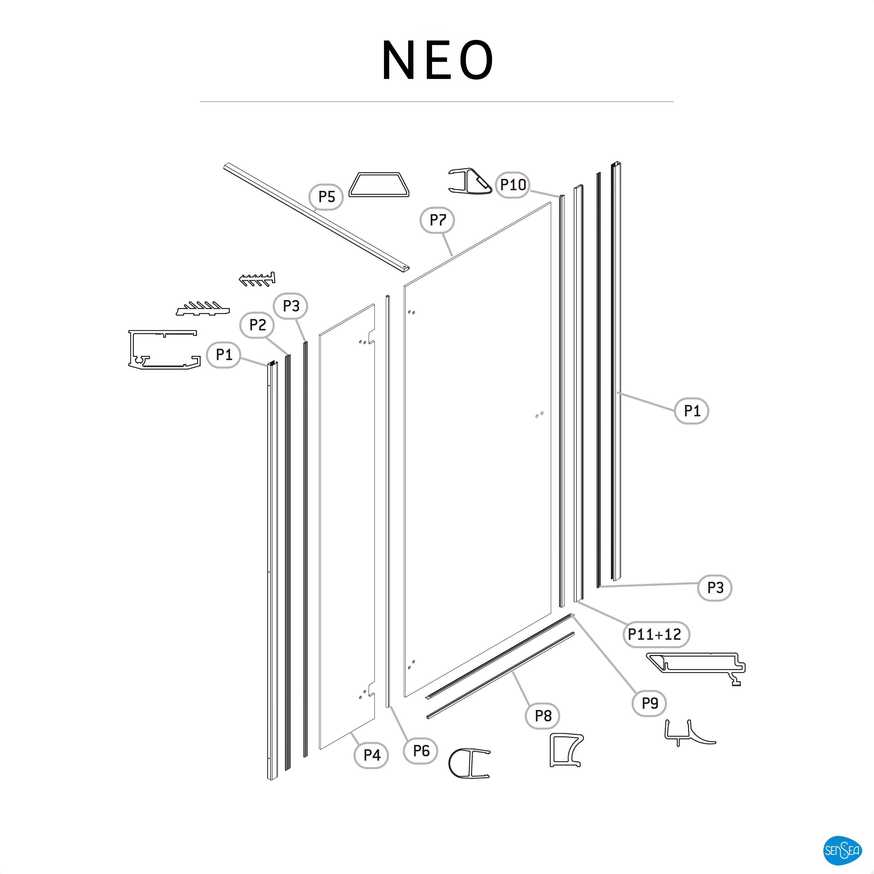 Porta doccia battente Neo, L 97.6-100.5 cm x H 200 cm x SP 8 mm, profilo nero - 11