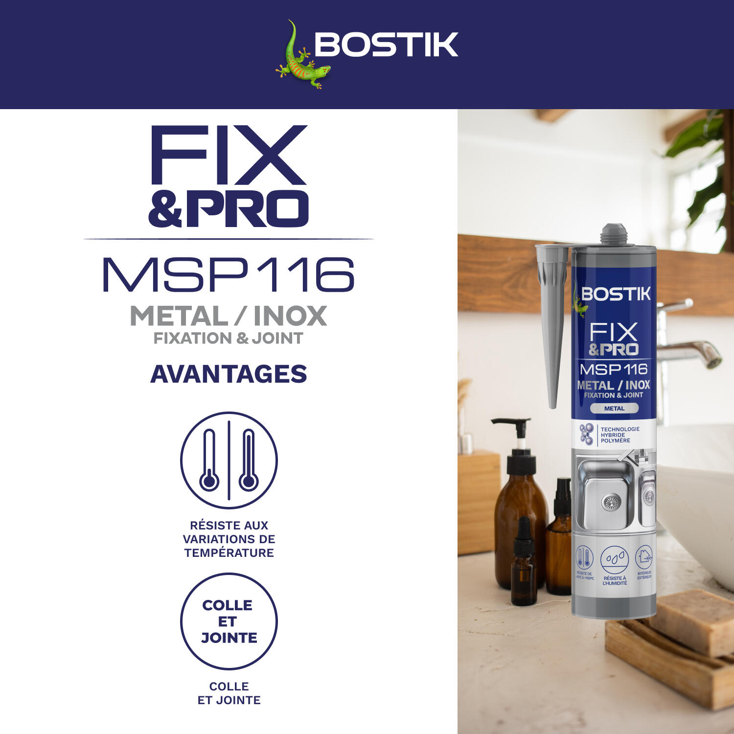 Colle de fixation gel MS polymère BOSTIK Métal / inox fix&pro msp116 gris, 290ml - 4