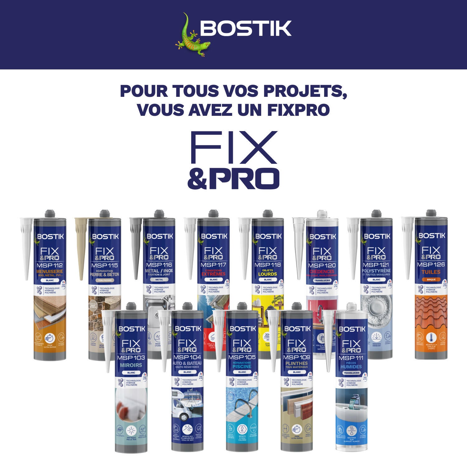 Colle fixation gel MS polymère BOSTIK Cond extrêmes fix&pro msp117 blanc, 290ml - 7