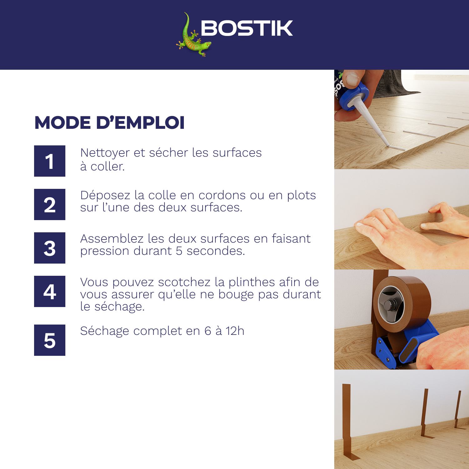 Colle de fixation gel MS polymère BOSTIK Plinthes fix&pro msp109 blanc, 290ml - 5