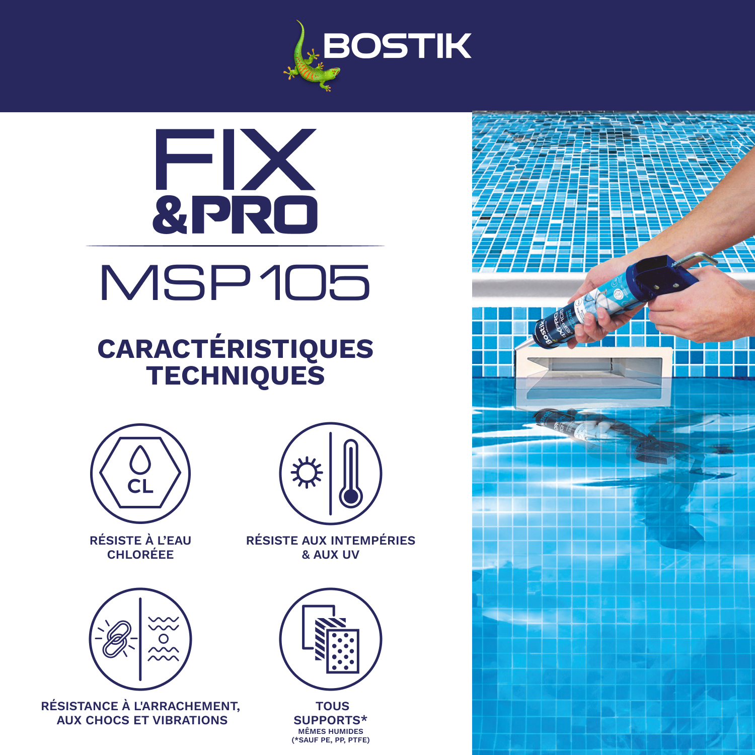 Colle de fixation gel MS polymère BOSTIK Piscine fix&pro msp105 blanc, 290ml - 3