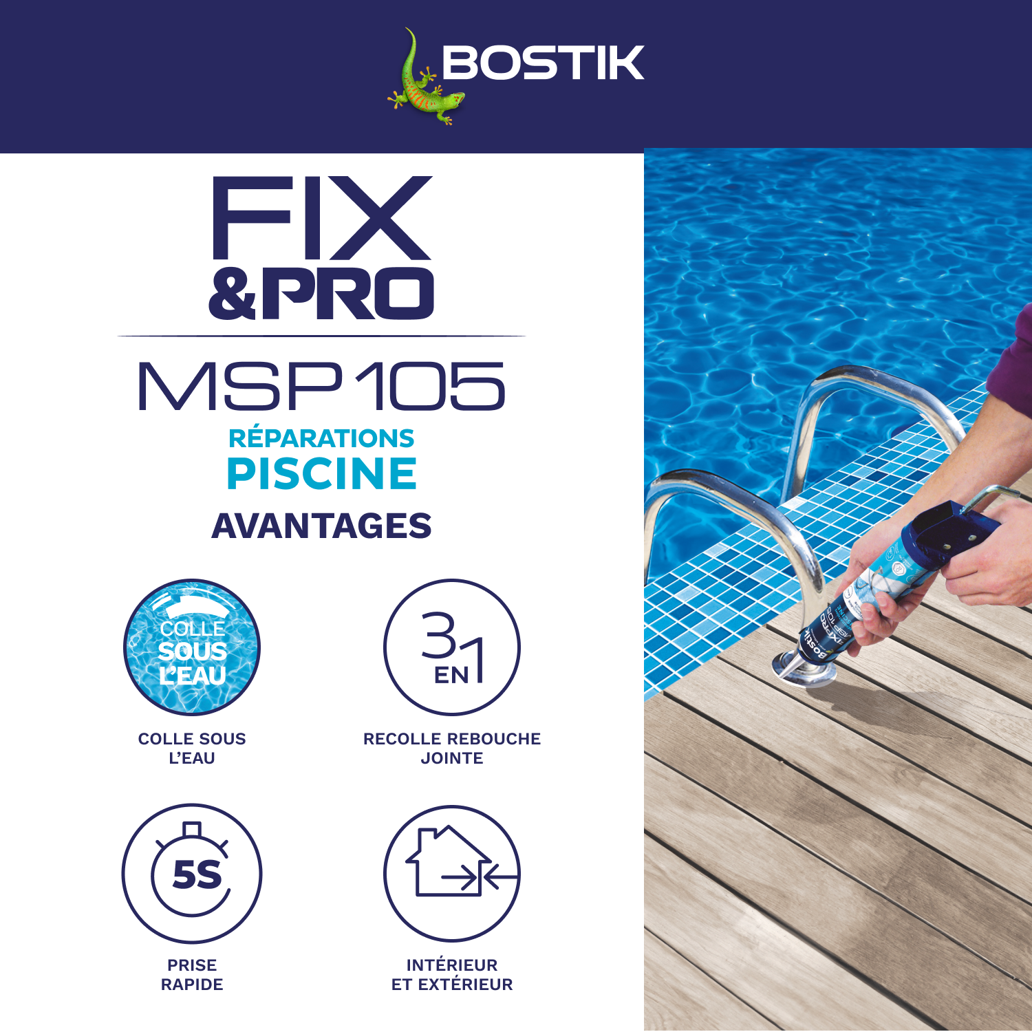 Colle de fixation gel MS polymère BOSTIK Piscine fix&pro msp105 blanc, 290ml - 4