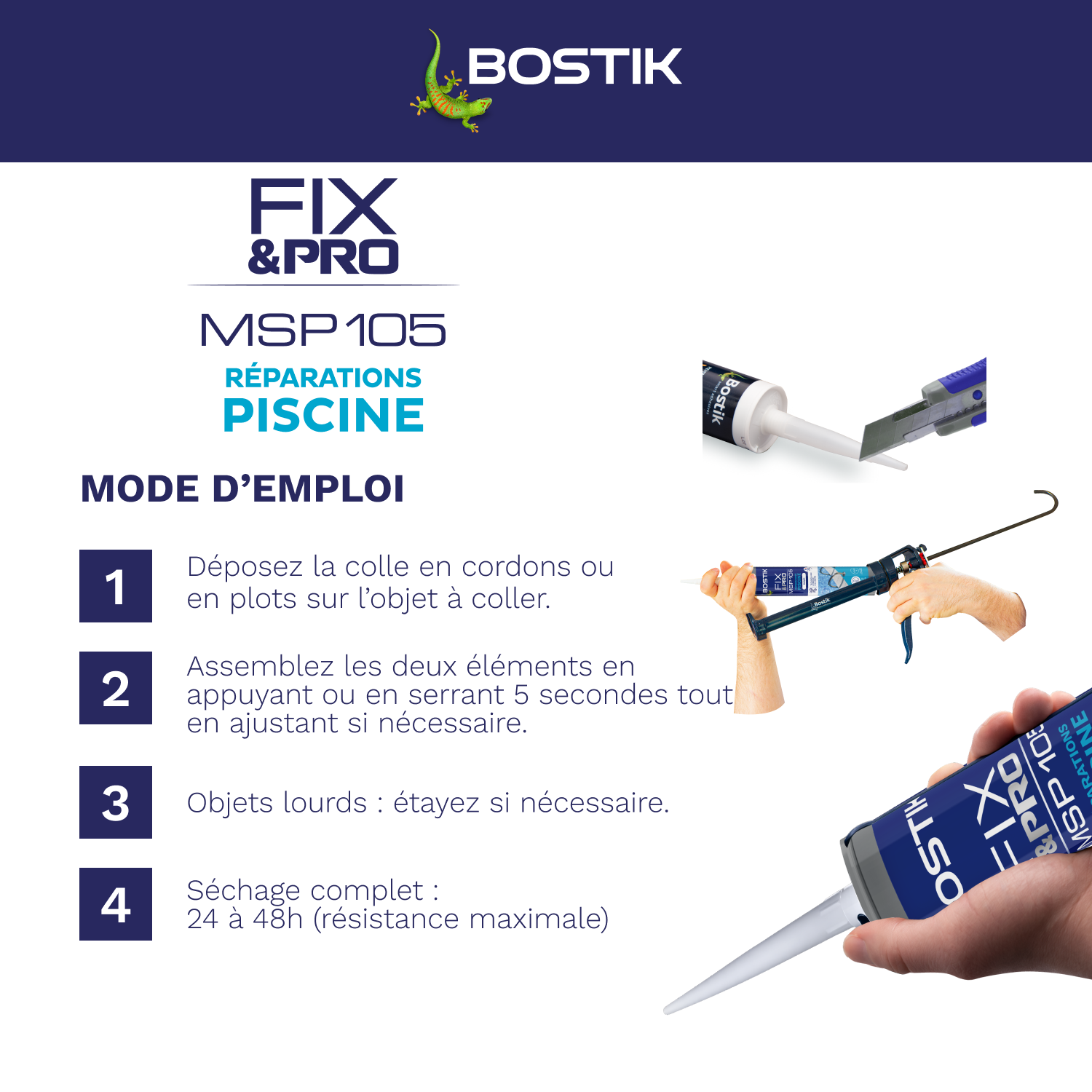 Colle de fixation gel MS polymère BOSTIK Piscine fix&pro msp105 blanc, 290ml - 5