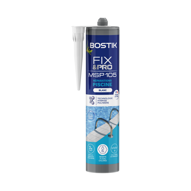 Colle de fixation gel MS polymère BOSTIK Piscine fix&pro msp105 blanc, 290ml