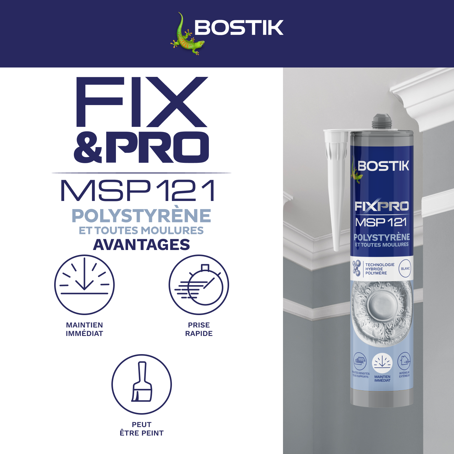 Colle de fixation gel MS polymère BOSTIK moulures fix&pro msp121 blanc, 290ml - 4