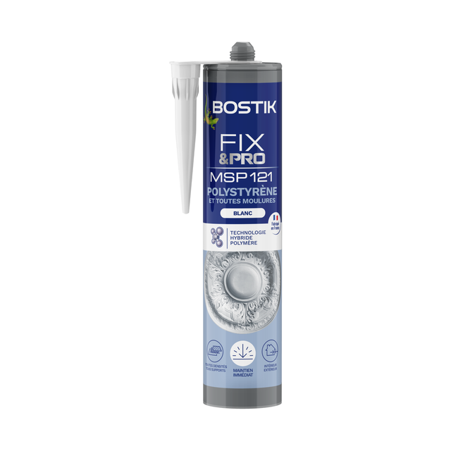 Colle de fixation gel MS polymère BOSTIK moulures fix&pro msp121 blanc, 290ml
