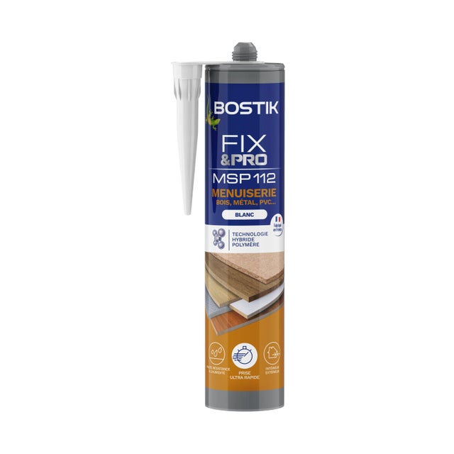Colle de fixation gel MS polymère BOSTIK Menuiserie fix&pro msp112 blanc, 290ml