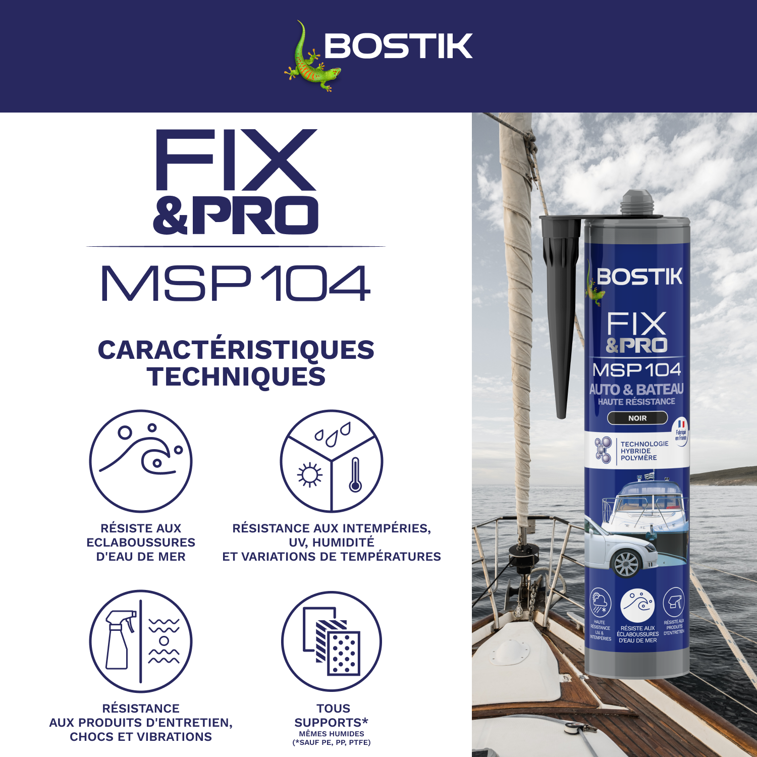 Colle de fixation gel MS polymère BOSTIK Auto bateau fix&pro msp104 noir, 290ml - 4