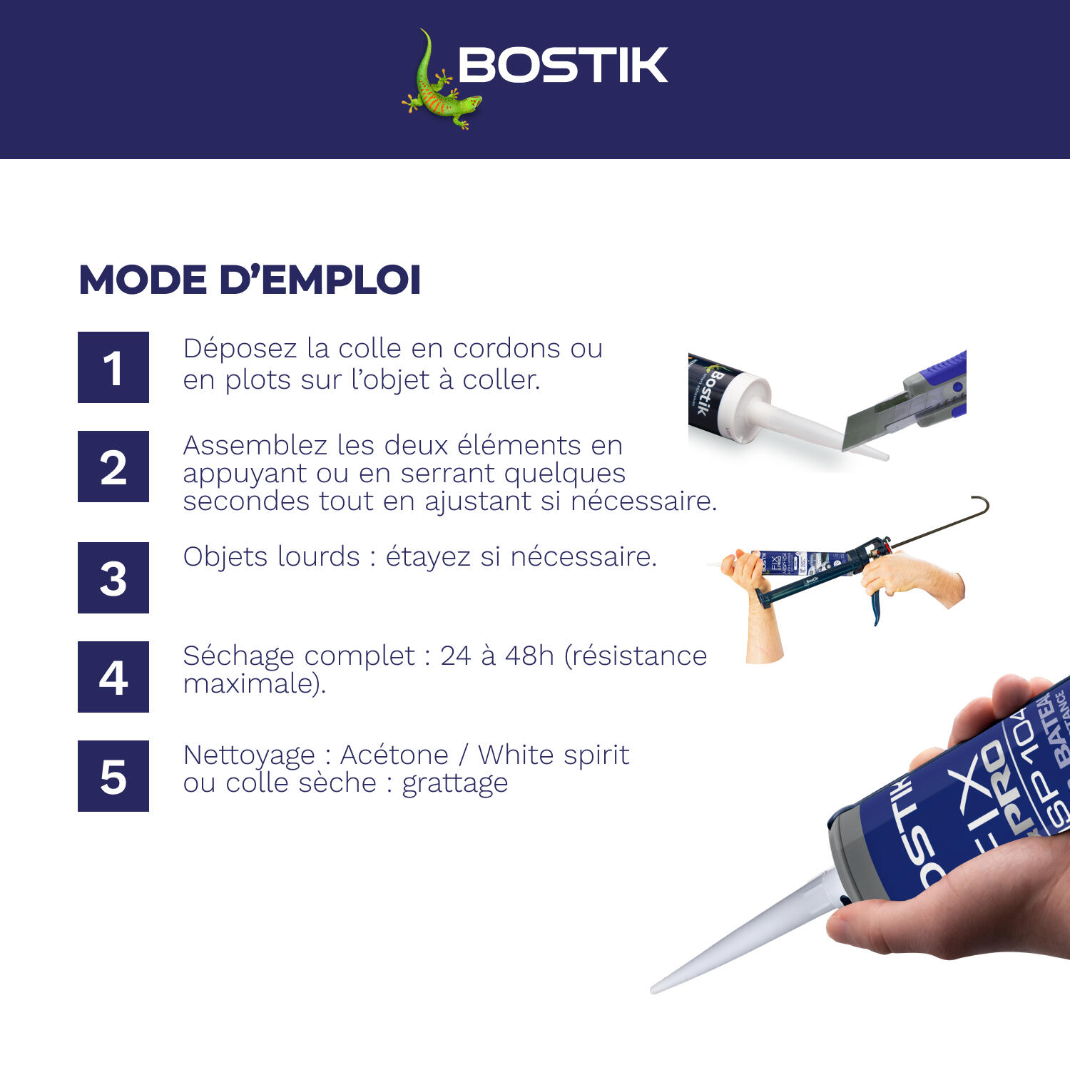Colle de fixation gel MS polymère BOSTIK Auto bateau fix&pro msp104 noir, 290ml - 5