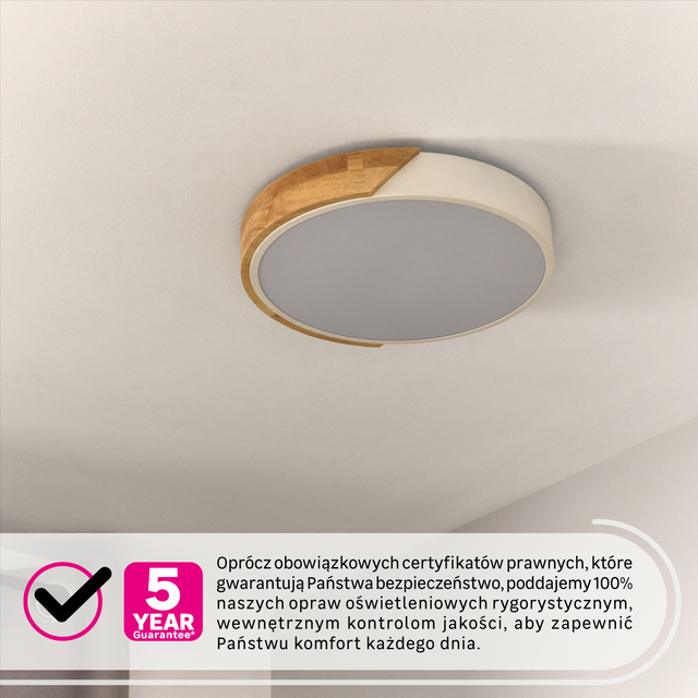 Plafon Rahel LED 2800 lm 15.8W barwa ciepła, neutralna, zimna 31 cm biało-drewniana Inspire