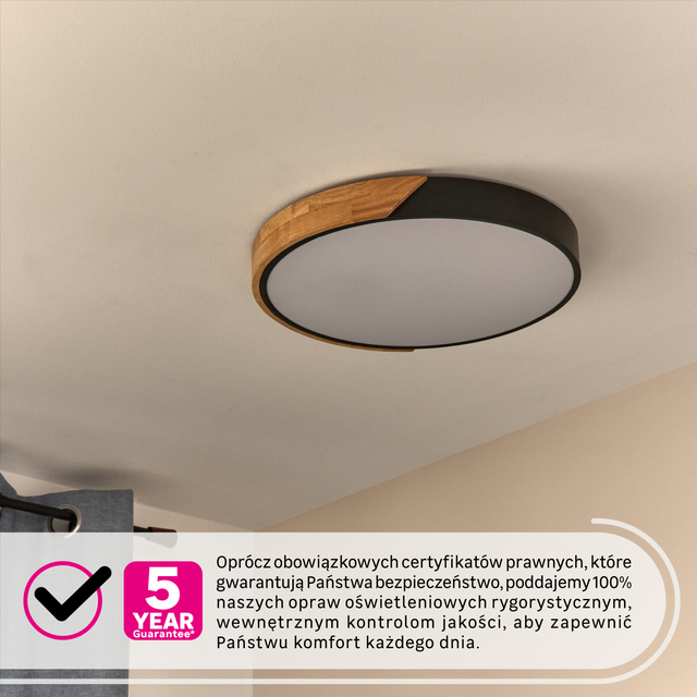 Plafon Rahel LED 3800 lm 20.7W barwa ciepła, neutralna, zimna 40 cm czarno-drewniany Inspire