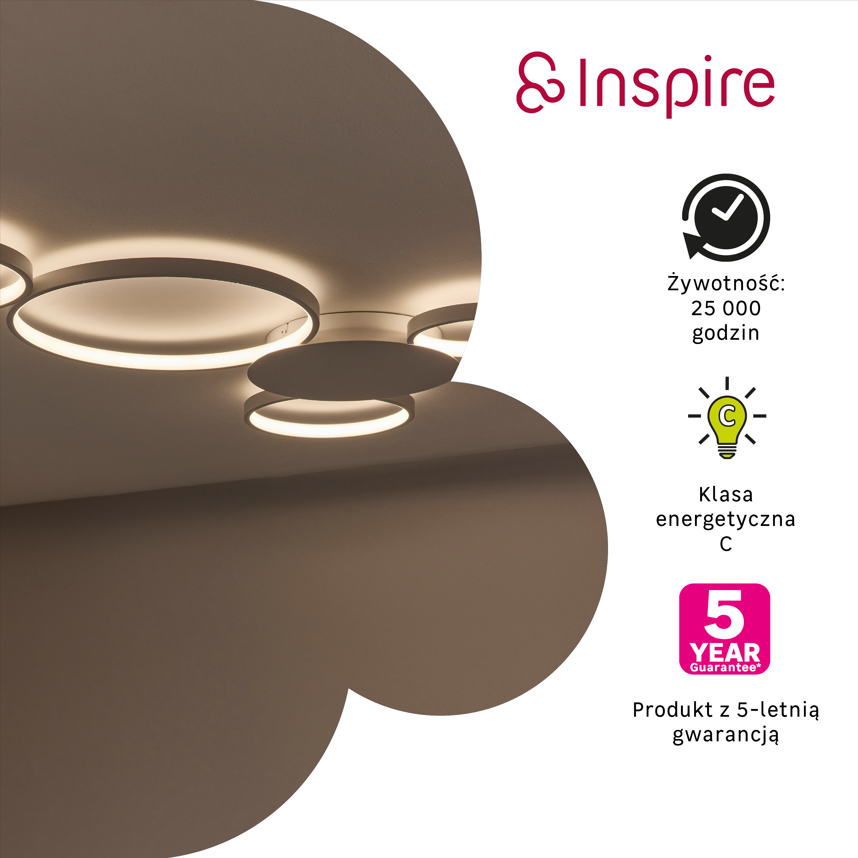 Plafon Tilia LED 7200 lm 41W barwa ciepła, neutralna, zimna 92 cm biały Inspire - 10