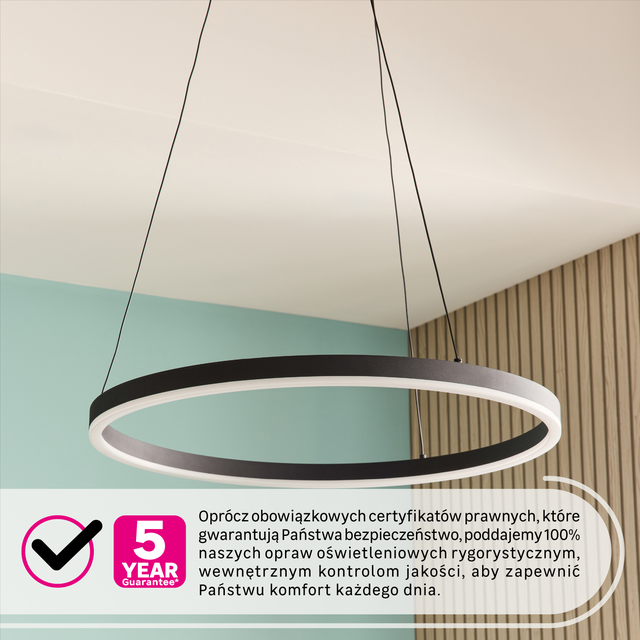 Lampa wisząca z pilotem Darli LED 5700 lm 15W barwa ciepła, neutralna, zimna śr. 60 cm czarna Inspire
