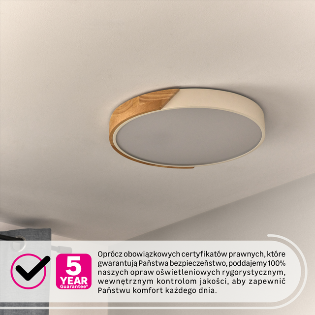 Plafon Rahel LED 3800 lm 20.7W barwa ciepła, neutralna, zimna 40 cm biało-drewniany Inspire