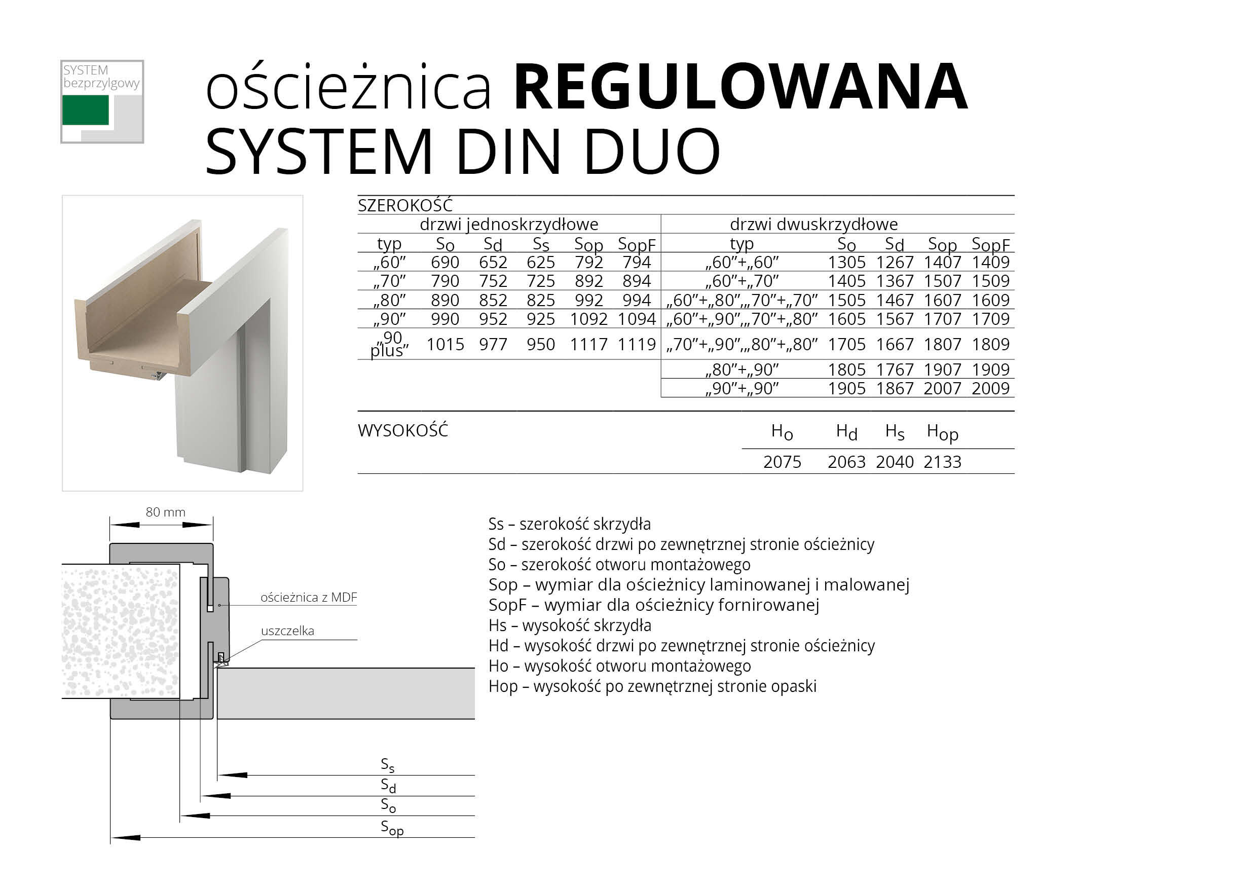 Ościeżnica regulowana Duo 140-160 80 prawa czarny - 2