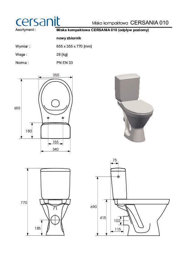 WC kompakt Cersanit Cersania poziom biały - 3