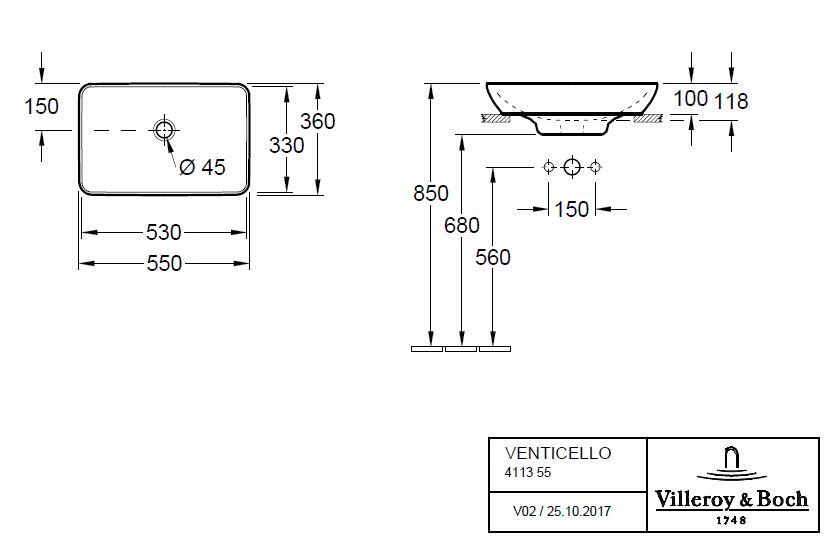 Umywalka nablatowa Villeroy&Boch Venticello 55x36 cm 41135501 - 3