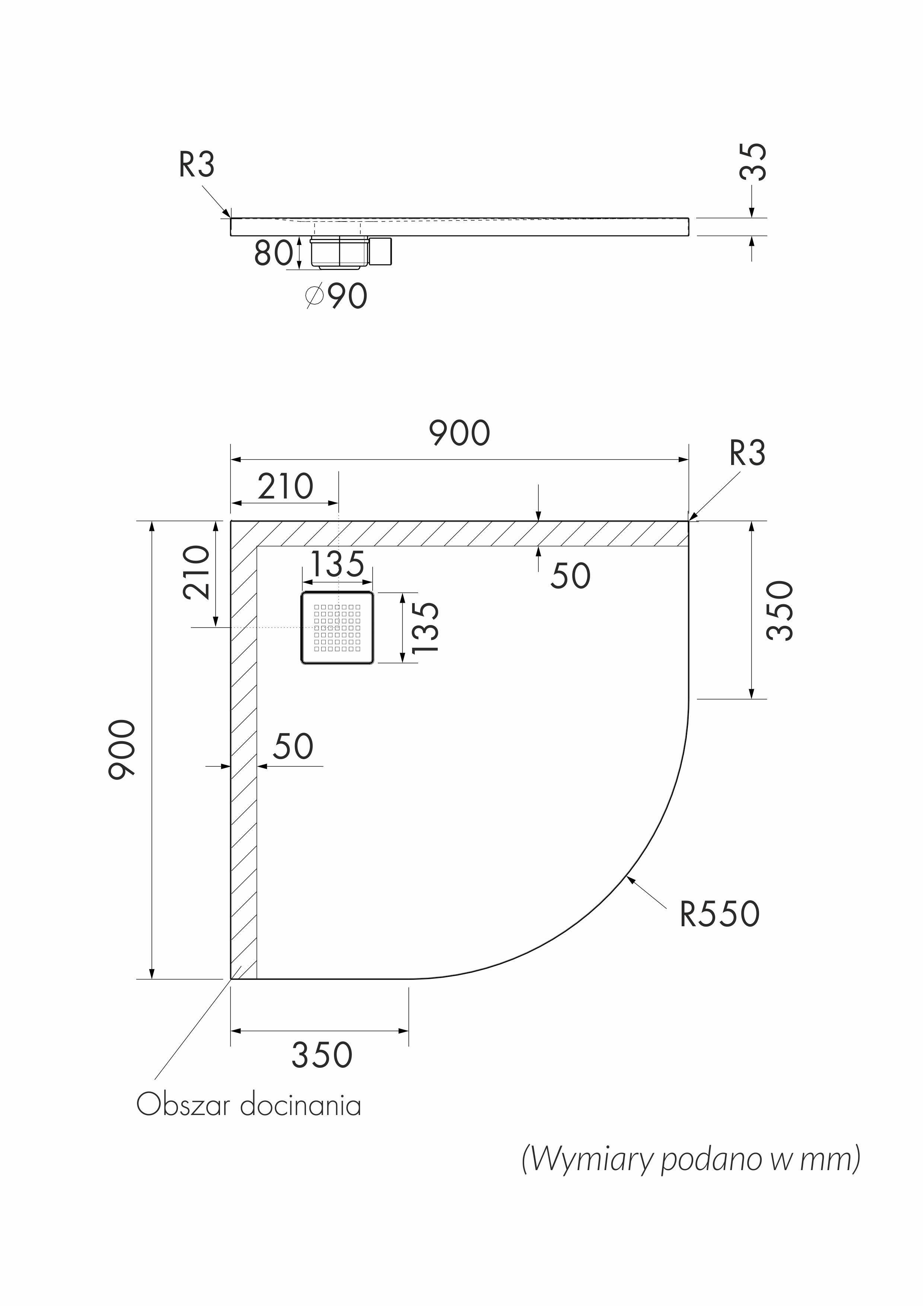 Brodzik kompozytowy Schedpol Atakamit cement 90x90x3,5 cm BRC3104CTST-M2 - 3