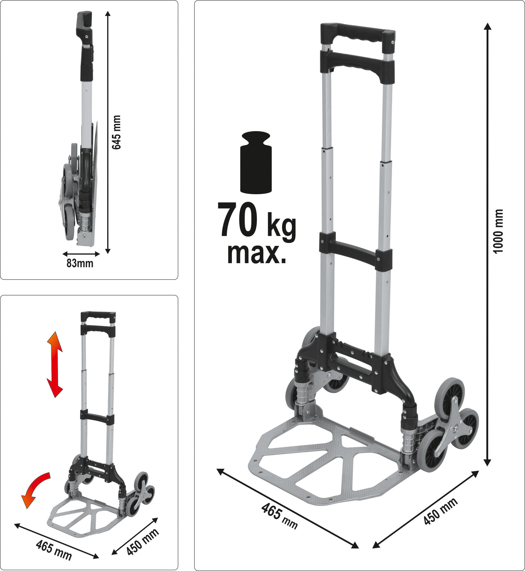 Wózek magazynowy, składany, młynarka, schodowy, nośność 70 kg - 3