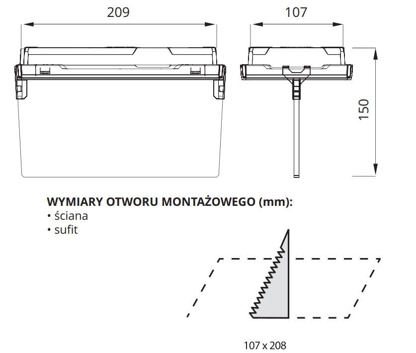 Oprawa awaryjna EXIT S ECO LED IP65 1W 1h jednozadaniowa natynkowa przycisk testu biała AWEX - 2