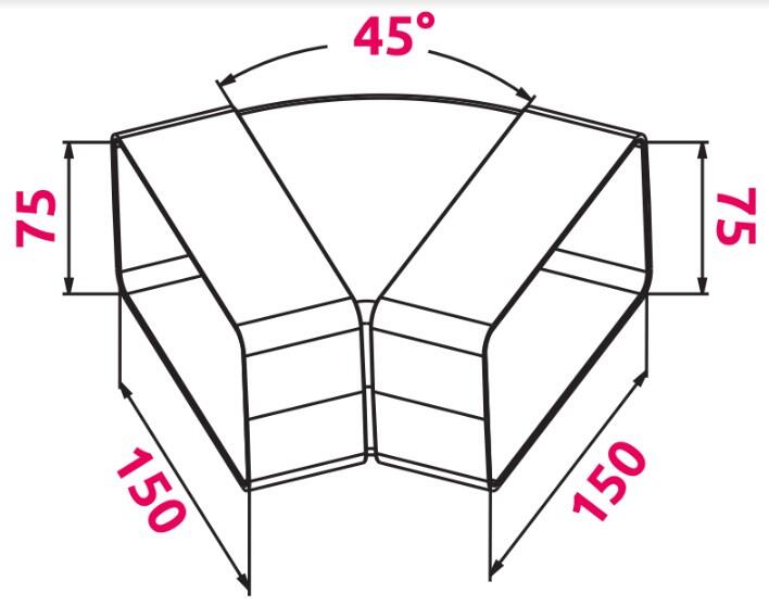 Kolano poziome płaskie 75x150 45st KP75-24/45 - 2